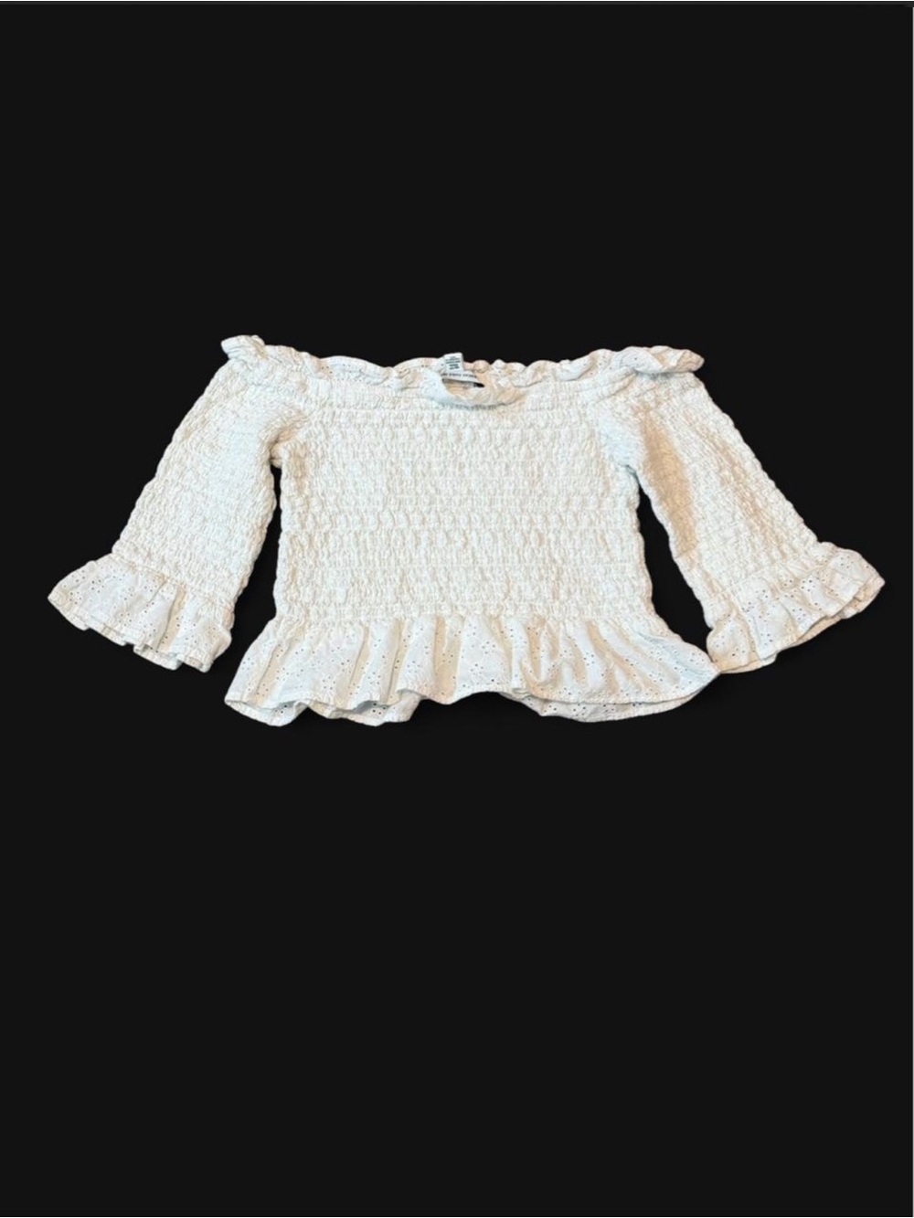American Eagle White Smocked Off Shoulder Eyelet Ruffle Top XS - Picture 2 of 9